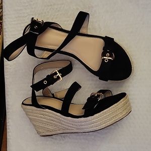 Shopping black suede platform espadrille sandals 2 buckle closure Size 12 NEW…